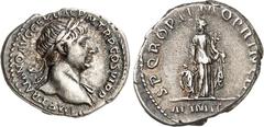 RÖMER RÖMISCHES KAISERREICH. TRAIANUS 98-117. Denar (112/113) 2,85g. Büste m. Pallium h. Hals u. Lkr. n.r. IMP TRAIANO AVG GER DAC P M TR P COS VI P P / S P Q R OPTIMO PRINCIPI Italia steht mit Füllho