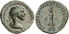 RÖMER RÖMISCHES KAISERREICH. TRAIANUS 98-117. AE-Dupondius (114/116) 12,88g. Büste mit Paludamentum und Strahlenkrone n.r. IMP CAES NER TRAIANO OPTIMO AVG GER DAC P M TR P COS VI P P / SENATVS POPVLVS