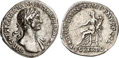 RÖMER RÖMISCHES KAISERREICH. HADRIANUS 117-138. Denar (117) 3,58g. Büste m. Pallium h. Hals u. Lkr. n.r. IMP CAES TRAIAN HADRIANO AVG DIVI TRA / PARTH F DIVI NER NEP P M TR P COS - FORT RED Fortuna th