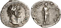 RÖMER RÖMISCHES KAISERREICH. Antoninus Pius Caesar (138). Denar (2./7.138) 3,39g. Barhäuptige Büste n. r. IMP T AEL CAES ANTONINVS / TRIB POT COS Diana steht n. r., hält Bogen und Pfeil. RIC 447a, C. 