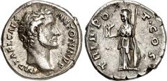 RÖMER RÖMISCHES KAISERREICH. Antoninus Pius Caesar (138). Denar (2./7.138) 3,11g. Barhäuptige Büste n. r. IMP T AEL CAES ANTONINVS / TRIB POT COS Minerva steht n. l., hält Viktoriola, Speer und Schild