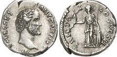 RÖMER RÖMISCHES KAISERREICH. Antoninus Pius Caesar (138). Denar (vor 10.7.138) 3,36g. Kopf n.r. IMP T AEL CAE - ANTONINVS / TRIB PO-T - COS DES II Minerva steht n.l. RIC 455, BMC - (371 Anm. +), C. 10