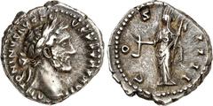 RÖMER RÖMISCHES KAISERREICH. ANTONINUS PIUS Augustus 138-161. Denar (154) 3,50g. Kopf m. Lkr. n.r. ANTONINVS AVG - PIVS P P TR P XVII / C O S - IIII Vesta steht n.l. RIC 229b, BMC - (806 Anm.), C. 200