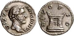 RÖMER RÖMISCHES KAISERREICH. Divus Pius z.Z. Marcus Aurelius 161. Denar 3,44g. Kopf n.r. DIVVS ANTONINVS / DIVO PIO Altar. RIC 441, BMC 71, C. 357. . prfr