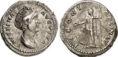RÖMER RÖMISCHES KAISERREICH. Diva Faustina senior z.Z. Antoninus Pius 141/161. Denar 3,13g. Drapierte Büste n.r. FAVSTINA . - AVGVSTA . / IVNONI - REGINAE Iuno regina steht mit Sceptrum und Patera v.v