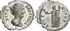 RÖMER RÖMISCHES KAISERREICH. Diva Faustina senior z.Z. Antoninus Pius 141/161. Denar 2,72g. Pallabüste n.r. DIVA - FAVSTINA / AETE-R-NITAS Fortuna steht m. Globus u. Ruder n.l. RIC 348, BMC 360, C. 6.