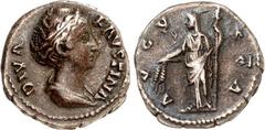 RÖMER RÖMISCHES KAISERREICH. Diva Faustina senior z.Z. Antoninus Pius 141/161. Denar 3,10g. Pallabüste n.r. DIVA - FAVSTINA / AVGV-STA Faustina-Ceres steht mit Fackel u. Ährenstrauß n.l. RIC 360, BMC 