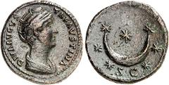 RÖMER RÖMISCHES KAISERREICH. Diva Faustina senior z.Z. Antoninus Pius 141/161. AE-As 10,98g. Pallabüste n.r. DIVA AVGVS-TA FAVSTINA / Liegende Mondsichel im Siebengestirn; unten S C. RIC 1199, BMC 147