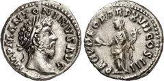 RÖMER RÖMISCHES KAISERREICH. MARCUS AURELIUS, Augustus 161-180. Denar (163) 2,81g. Belorb. Kopf n.r. IMP M ANTONINVS AVG / PROV DEOR TR P XVII COS III Providentia steht mit Füllhorn und Globus v.v., K