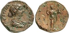 RÖMER RÖMISCHES KAISERREICH. Faustina iunior z.Z. Marcus Aurelius 161-176. AE-Sesterz (161 ?) 23,62g. Pallabüste m. Doppel-Perlendiadem n.r. FAVSTINA - AVGVSTA / FECVN-DITAS - S - C Fecunditas steht m