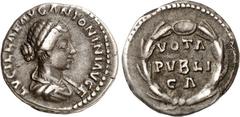 RÖMER RÖMISCHES KAISERREICH. Lucilla, Gemahlin des Lucius Verus 163-169 (+182). Denar 3,59g. Pallabüste n.r. LVCILLAE AVG ANTONINI AVG F / VOTA - PVBLI-CA im Lorbeerkranz. RIC 791, BMC 329, C. 98. . d