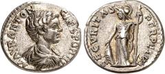 RÖMER RÖMISCHES KAISERREICH. Caracalla, Caesar 196-198. Denar (196/197) 3,33g, Laodicea. Paludamentbüste n.r. M AVR ANTON - CAES PONTIF / SECVRITAS - PERPETVA Minerva steht n.l. RIC 330, BMC 459-462, 