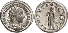 RÖMER RÖMISCHES KAISERREICH. GORDIANUS III. Augustus 238-244. Antoninian (241-243) 4,93g. Paludamentbüste m. Strkr. n.r. IMP GORDIANVS PIVS FEL AVG / VIRTVTI AVGVSTI Herkules steht n.r., rechte Hand a