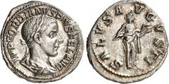 RÖMER RÖMISCHES KAISERREICH. GORDIANUS III. Augustus 238-244. Denar (Ende 239/240) 3,22g. Büste mit Panzer, Paluda- mentum und Lorbeerkranz n.r. IMP GORDIANVS PIUS FEL AVG / SALVS AVGVSTI Salus steht 