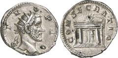 RÖMER RÖMISCHES KAISERREICH. Divi-Serie auf Kaiser des 1./3. Jh. 248(-252). DIVUS ANTONINUS PIUS (138-161) Antoninian, 4,13g. Kopf m. Strkr. n.r. DIVO PIO / CONSECRATIO Altar. RIC 90, C. 1189. . hohes