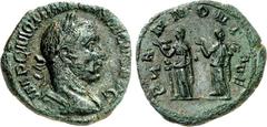 RÖMER RÖMISCHES KAISERREICH. TRAIANUS DECIUS 249-251. AE-Sesterz 18,53g. Panzerbüste m. Lkr. n.r. IMP [C M] Q TRAIANVS DECIVS AVG / P-ANNONIA-E - S - C Pannoniae stehen m. Signa, grüßend, n.l. RIC 124