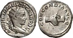 RÖMER RÖMISCHES KAISERREICH. Herennius Etruscus Caesar 250-251. Antoninian 3,90g. Palliumbüste m. Strkr. n.r. Q HER ETR MES DECIVS NOB C / CONCORDIA AVGG Handschlag. RIC 138, C. 4. . fast prfr