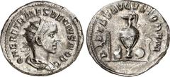 RÖMER RÖMISCHES KAISERREICH. Herennius Etruscus Caesar 250-251. Antoninian 4,77g. Büste mit Paludamentum und Strahlenkrone n.r. Q HER ETR MES DECIVS NOB C / PIETAS AVGVSTORVM Sakralgerät: Aspergillum,