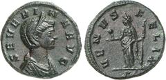 RÖMER RÖMISCHES KAISERREICH. Severina, Gemahlin des Aurelianus 274-275. AE-Denar (274) 3,00g, Rom, 6. Off. Pallabüste m. Diadem n.r. SEVERI-NA AVG / VENVS - F-ELIX Venus steht n.l.; unten S. RIC 6, C.