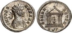 RÖMER RÖMISCHES KAISERREICH. PROBUS 276-282. Bi-Antoninian (278) 4,00g, Rom, 3. Off. Panzerbüste m. Strkr. n.r. IMP PRO-BVS AVG / ROMAE - AETER Roma im Tempel; unten R Stern G. RIC 185, C. 530. . dunk