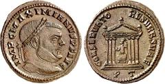RÖMER RÖMISCHES KAISERREICH. MAXIMIANUS I. Herculius, 285-308,310. AE-Follis 26/25mm (307) 6,68g, Ticinum, 1. Offizin. Kopf mit Lorbeerkranz n.r. IMP C MAXIMIANVS P F AVG / CONSERVATO - RES VRB SVAE R