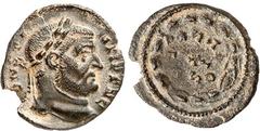 RÖMER RÖMISCHES KAISERREICH. Constantius I. Chlorus Caesar 293-305. AE-1/4 Follis 14mm (302) 1,92g, Trier. Büste mit Lorbeerkranz n.r. CONSTANTIVS N C / VO - TIS - X - SIC - XX in Kranz. RIC 571 (R5).