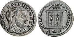 RÖMER RÖMISCHES KAISERREICH. Divus Constantius z.Z. Constantin I. / Maxentius 307-308. AE-Follis 25/26mm 5,57g, Aquileia, 2. Off. Kopf, bedeckt, n.r. DIVO CONSTANTIO AVG / MEMORIA DIV-I CONSTANTI Schr