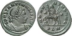 RÖMER RÖMISCHES KAISERREICH. CONSTANTINUS I. der Große, Augustus 306(310)-337. AE-Follis 23,5/21,5mm (310/312) 4,52g, London. Panzerbüste m. Lkr. n.r. CONSTANTINVS P F AVG / ADVE-NTVS AVG Kaiser reite
