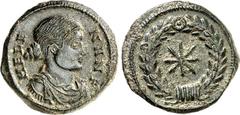 RÖMER RÖMISCHES KAISERREICH. Helena minor, Gemahlin des Crispus Caesar 321-329. AE-Follis 20/19mm (321) 3,81g, Thessalonica. Drapierte Büste mit Haarnest n.r. HELE-NA N F / achtstrahliger Stern im Lor