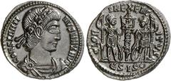 RÖMER RÖMISCHES KAISERREICH. CONSTANTINUS II. Augustus 337-340. AE-Minutus 16/17mm (337/340) 1,64g, Siscia, 5. Off. Paludamentbüste m. Rosettendiadem n.r. CONSTANTI-NVS MAX AVG / GLOR-IA EXERC-ITVS 2 