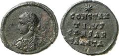 RÖMER RÖMISCHES KAISERREICH. Constantius II. Caesar 324-337. AE-Festdenar 17,5/19mm (324) 1,70g, Antiochia, 4. Off. Paludamentbüste m. Lkr. n.l. / * - CONSTAN-T I V S - CAESAR - SMANTD . RIC 60 (r 2),