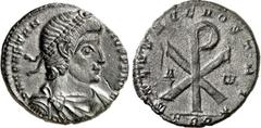 RÖMER RÖMISCHES KAISERREICH. CONSTANTIUS II. Augustus 337-361. AE-Doppelmaiorina 23/24mm (Frühjahr 353) 5,78g, Trier, 1. Off. Paludamentbüste m. Perlendiadem n.r. D N CONSTAN-TIVS P F AVG / SALVS AVG 