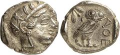 GRIECHEN ATTIKA. ATHEN. Tetradrachmon (430/412 v.Chr.) 17,28g. Athenakopf m. Helm u. Ölkranz n.r. / Im Quadrat: Eule steht n.r.; r. AQE; l. Mondsichel u. Ölzweig. Svor. 12.12-24. .