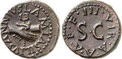 RÖMER RÖMISCHES KAISERREICH. - Mzm. Lamia, Silius & Annius 9 v. Chr. AE-Quadrans 3,10g. Handschlag vor Caduceus LAMIA SILIVS ANNIVS / III VIR A A A F F um großes S C. RIC 420, C. 338 und 526, BMC 200.