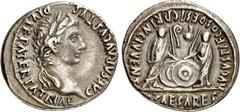 RÖMER RÖMISCHES KAISERREICH. AUGUSTUS mit Gaius u. Lucius Caesares 2-1 v. Chr. Denar (2-1 v. Chr.) 3,85g, Lyon. Kopf m. Lkr. n.r. CAESAR AVGVSTVS - DIVI F PATER PATRIAE / C L CAESARES - AVGVSTI F COS 