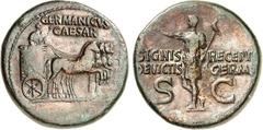 RÖMER RÖMISCHES KAISERREICH. Germanicus, Vater d. Caligula, Bruder d. Claudius 15 v. Chr. -19 n. Chr. AE-Dupondius, postum (37/41) 16,07g. Germanicus fährt in Triumphalquadriga paradierend n.r.; darüb