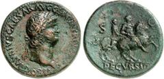 RÖMER RÖMISCHES KAISERREICH. NERO 54-68. AE-Sesterz (65) 26,22g, Lyon. Kopf mit Lorbeerkranz n. r. NERO CLAVD CAESAR AVG GER P M TR P IMP P P / DECVRSIO - S - C Nero mit Adjutant beim Defil\'e9 n. r. 