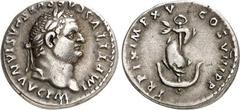 RÖMER RÖMISCHES KAISERREICH. TITUS, Augustus 79-81. Denar (01./06.80) 3,44g. Kopf m. Lkr. n.r. IMP. TITVS CAES VESPASIAN AVG P M. / TR P IX IMP XV - COS VIII P P Delfin an Anker. RIC 26a, neu 112, BMC