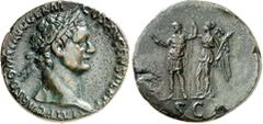 RÖMER RÖMISCHES KAISERREICH. DOMITIANUS, Augustus 81-96. AE-Sesterz (90/91) 19,93g. Belorbeerte Büste n. r. IMP CAES DOMIT AVG GERM COS XV CENS PER P P / Domitianus steht in Rüstung mit Speer und Fulm