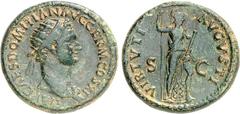 RÖMER RÖMISCHES KAISERREICH. DOMITIANUS, Augustus 81-96. AE-Dupondius (92/94) 12,35g. Kopf m. Strkr. n.r. IMP CAES DOMIT AVG GERM COS XVI CENS PER P P / VIRTVTI - AVGVSTI - S - C Virtus steht n.r. RIC