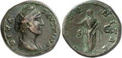 RÖMER RÖMISCHES KAISERREICH. Diva Faustina senior z.Z. Antoninus Pius 141/161. AE-Sesterz 29,74g. Pallabüste n.r. DIVA - FAVSTINA / AETER-NITAS - S - C Faustina-Iuno steht m. Sceptrum v.v., Kopf n.l. 