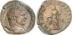RÖMER RÖMISCHES KAISERREICH. CARACALLA, Augustus 198-217. AE-Sesterz (213) 19,60g. Panzerbüste m. Lkr. n.r. M AVREL ANTONINVS PIVS AVG BRIT / P M TR P XVI COS IIII P P - S - C Pax steht n.l. RIC 498b,