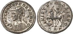 RÖMER RÖMISCHES KAISERREICH. PROBUS 276-282. Bi-Antoninian (277) 3,73g, Serdica, 3. Off. Panzerbüste m. Helm, Strkr., Schild u. Speer n.l. IMP C M AVR PROBVS AVG / VIRTVS PROBI AVG Probus reitet grüße