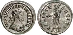 RÖMER RÖMISCHES KAISERREICH. CARINUS (282-)283-285. Bi-Antoninian 4,09g, Rom, 1. Off. Drapierte Panzerbüste m. Strkr. n.r. IMP C MAVR CARINVS AVG / GENIVS EXERCITI Genius steht n.l., hält Patera uns F