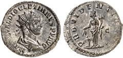 RÖMER RÖMISCHES KAISERREICH. DIOCLETIANUS Iovius 284-305. Bi-Antoninian (285/286) 4,10g, Lyon, 3. Off. Paludamentbüste m. Strkr. n.r. IMP C C VAL DIOCLETIANVS P F AVG / PROVIDENTIA AVGProvidentia steh