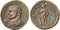 RÖMER RÖMISCHES KAISERREICH. DIOCLETIANUS Iovius 284-305. AE-Follis 28mm (302/304) 11,67g, Lyon, 2. Off. Belorbeerte gepanzerte Büste n.l., trägt Speer über rechter Schulter IMP DIOCLETIANVS . AVG / G