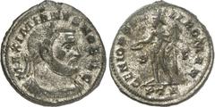 RÖMER RÖMISCHES KAISERREICH. Maximianus II. Galerius Caesar 293-305. Bi-Follis 28/27mm (303/305) 10,53g, Trier, 1. Off. Panzerbüste m. Lkr. n.r. MAXIMIANVS NOBIL C / GENIO POPV-LI ROMANI Genius steht 