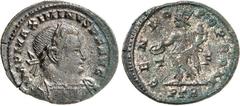 RÖMER RÖMISCHES KAISERREICH. MAXIMINUS II. Daia, Augustus 310-313. AE-Follis 22mm (310/313) 4,00g, Trier. Belorb. gepanzerte Büste n. r. IMP MAXIMINVS P F AVG / GENIO POP ROM Genius steht n. l., hält 