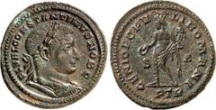 RÖMER RÖMISCHES KAISERREICH. Constantinus I. Caesar 306-307(310). AE-Follis 28/29mm (Frühjahr 307) 7,65g, Trier, 1. Off. Paludamentbüste m. Lkr. n.r. FL VAL CONSTANTINVS NOB C / GENIO POPV-LI ROMANI G