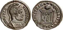RÖMER RÖMISCHES KAISERREICH. CONSTANTINUS I. der Große, Augustus 306(310)-337. Bi-Follis 19mm (322) 3,35g, Trier, 1. Off. Panzerbüste m. Helm n.r. CONSTAN-TINVS AVG / BEATA TRAN-QVILLITAS Votaaltar; d